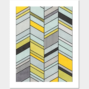 Colorful Concrete Chevron Pattern - Yellow, Blue, Grey Posters and Art